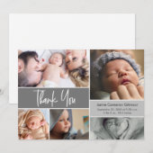 Handlettering Modern Grey Baby shower Foto's Bedankkaart (Voorkant / Achterkant)