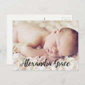 Handlettering Modern Script baby Naam Foto Aankondigingskaart (Voorkant / Achterkant)