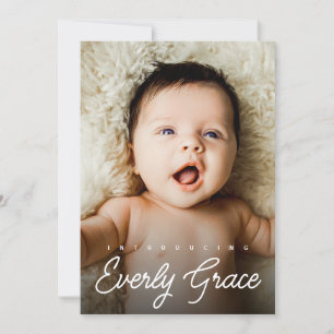 Handlettering Naam Custom Baby Meisje foto geboort Bedankkaart