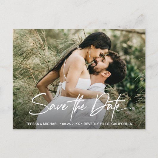 Handlettering Save the Date Custom Photo Engaged Aankondigingskaart (Voorkant)