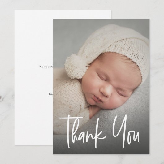 Handlettering Script Custom Baby shower Foto Bedankkaart (Voorkant / Achterkant)
