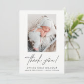 Handlettering Script Dank u Baby Foto Geboorte Aankondiging (Staand voorkant)