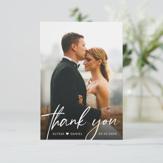 Handlettering script Eenvoudige moderne bruiloft f Bedankkaart (Staand voorkant)