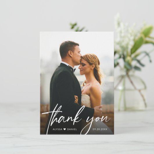 Handlettering script Eenvoudige moderne bruiloft f Bedankkaart (Staand voorkant)