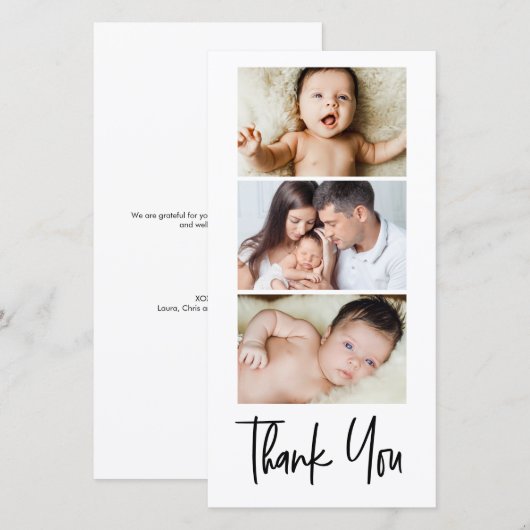 Handlettering script fotostrip baby shower bedankkaart (Voorkant / Achterkant)