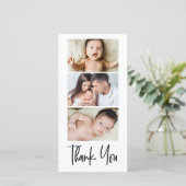 Handlettering script fotostrip baby shower bedankkaart (Staand voorkant)