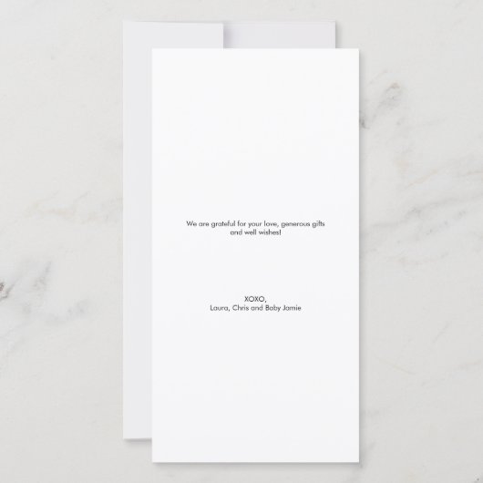 Handlettering script fotostrip baby shower bedankkaart (Achterkant)