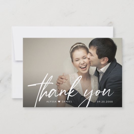 Handlettering Script Hart Wedding Foto Bedankkaart (Voorkant)