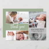 Handlettering Script multi Photo Baby shower Groen Bedankkaart (Voorkant / Achterkant)