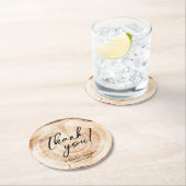 Handlettering script tree wood slice bruiloft favo ronde kartonnen onderzetter (Insitu)