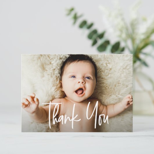   Handlettering small Custom photo Baby shower Bedankkaart (Staand voorkant)