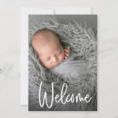 Handlettering Welkom Foto Trendy Script Baby Bedankkaart (Voorkant)