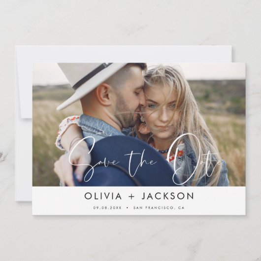 Handlettering Witte Save the Date Foto (Voorkant)