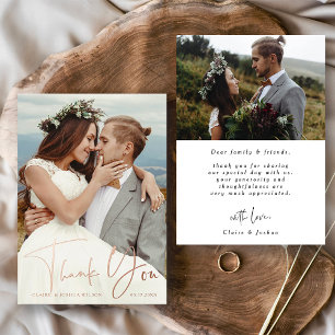 Handletterkaart met 2 foto's trouwkaart bedankkaar folie uitnodiging