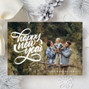 Handletterpret Fun Gelukkig Nieuwjaar Familie Foto Feestdagenkaart