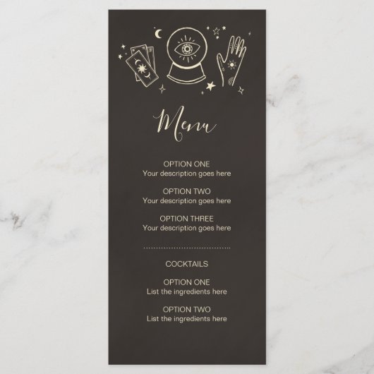 Handlijnkunde Hekserij Halloween-feest cocktailmen Menu (Voorkant)