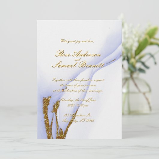 Handmade Alcohol Ink Glitter Wedding Invitation Kaart (Staand voorkant)