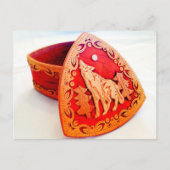 Handmade Birch Wood Jewelry Box met Howling Wolf Briefkaart (Voorkant)
