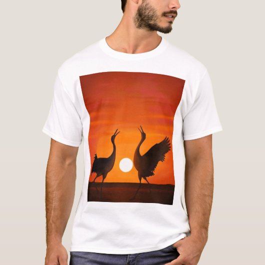 Handmade birds in sunset t-shirt (Voorkant)