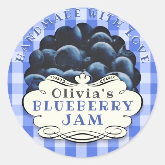 Handmade Blueberry Jam Ronde Sticker (Voorkant)