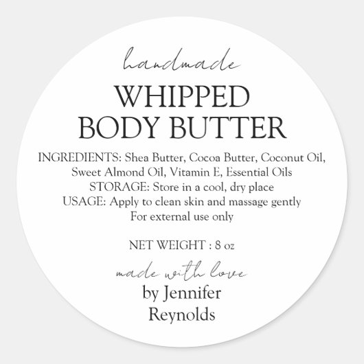 Handmade Body Butter Organic Business Classic Ronde Sticker (Voorkant)