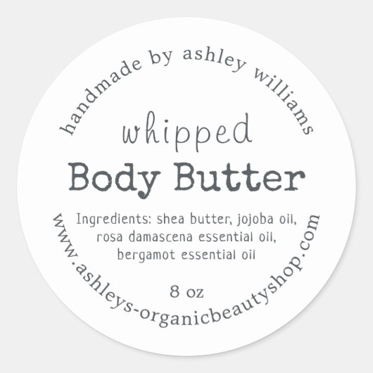 Handmade Body Butter Organic Business Label (Voorkant)