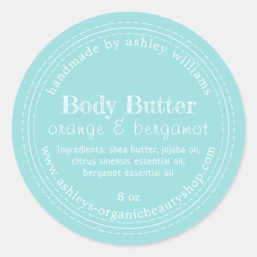 Handmade Body Butter Organic Business Turquoise Ronde Sticker (Voorkant)