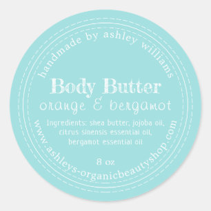 Handmade Body Butter Organic Business Turquoise Ronde Sticker