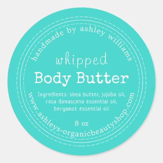 Handmade Body Butter Organic Business Turquoise Ronde Sticker (Voorkant)