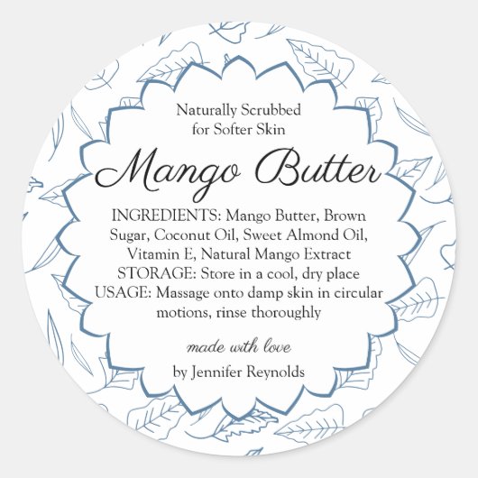 Handmade Body Butter Organic Mango Ronde Sticker (Voorkant)