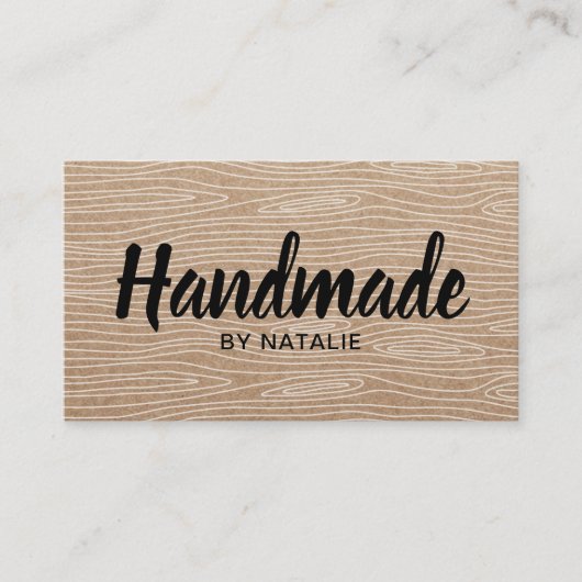 Handmade Bold Text Minimalist Rustic Wooden Visitekaartje (Voorkant)