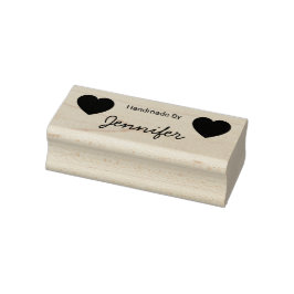 Handmade By Cursive Script Name Two Hearts Rubberstempel