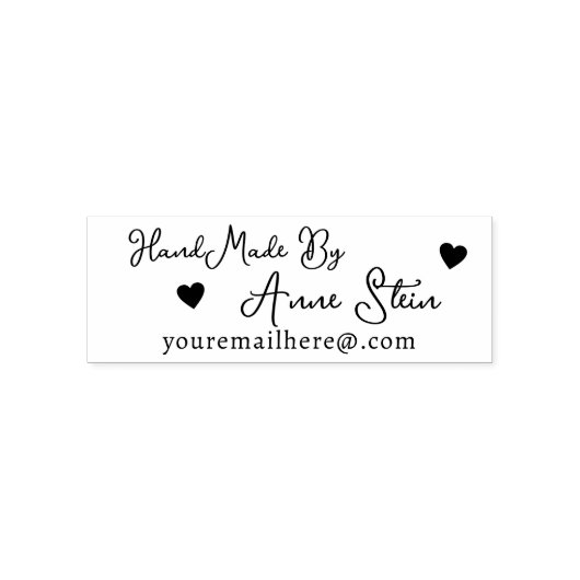 Handmade by (custom text) + name black&white zelfinktende stempel (Design)
