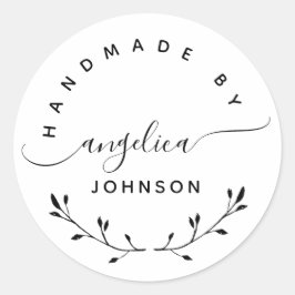 Handmade By Elegant Script Botanical  Ronde Sticker