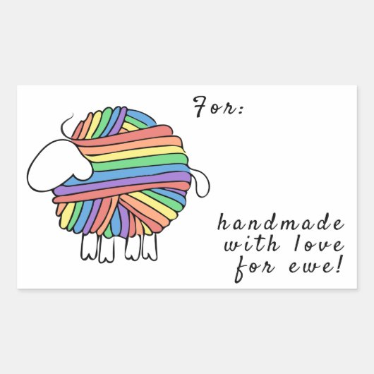 "Handmade by" Rainbow Yarn Sheep Rechthoekige Sticker (Voorkant)