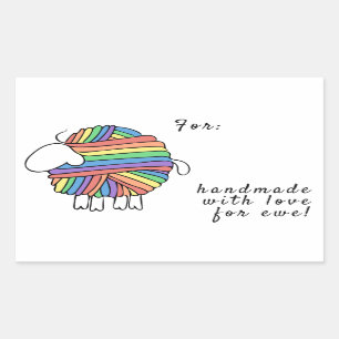 "Handmade by" Rainbow Yarn Sheep Rechthoekige Sticker
