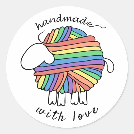'Handmade by' Yarn Rainbow Sheep Sticker (Voorkant)