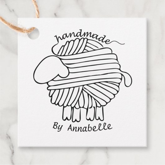 "Handmade by" Yarn Sheep Favor Gift Label (Voorkant)