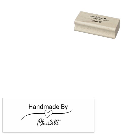 Handmade By Your Name Cursive Script with Heart Rubberstempel (Gestempeld)
