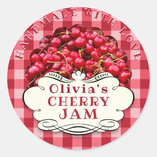 Handmade Cherry Jam Ronde Sticker (Voorkant)