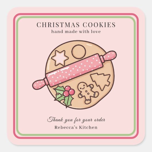 Handmade Christmas Cookies Small Business Custom  Vierkante Sticker (Voorkant)