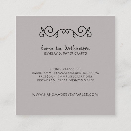 Handmade Crafter Etsy Artisan Rustic Modern Vierkante Visitekaartje (Achterkant)