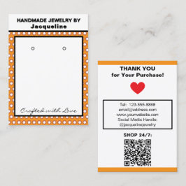 Handmade Earrings Orange White Polka Dots Visitekaartje