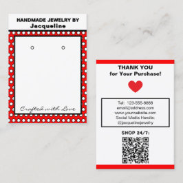 Handmade Earrings Red White Polka Dots Visitekaartje