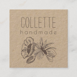 Handmade Flower Logo Kraft Square Business Vierkante Visitekaartje