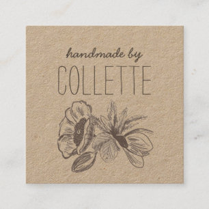 Handmade Flower Logo Kraft Square Business Vierkante Visitekaartje