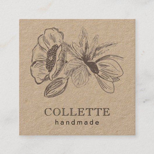 Handmade Flower Logo Kraft Vierkante Visitekaartje (Voorkant)