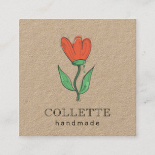 Handmade Flower Logo Kraft Vierkante Visitekaartje