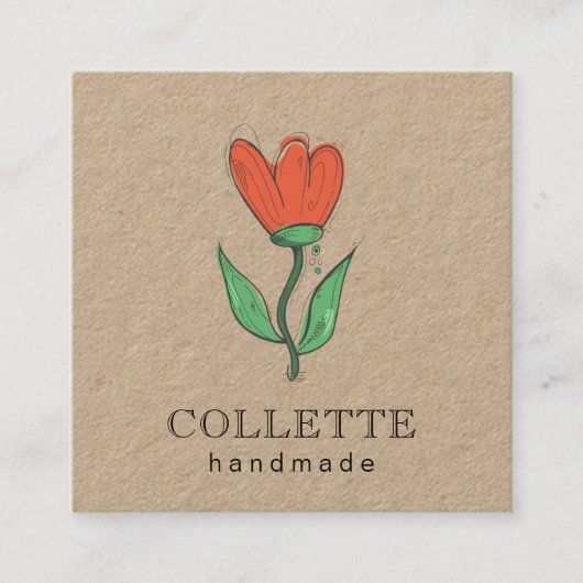 Handmade Flower Logo Kraft Vierkante Visitekaartje (Voorkant)