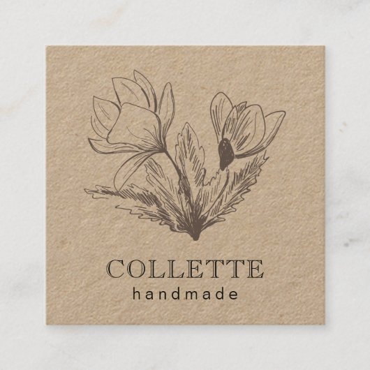 Handmade Flower Logo Kraft Vierkante Visitekaartje (Voorkant)